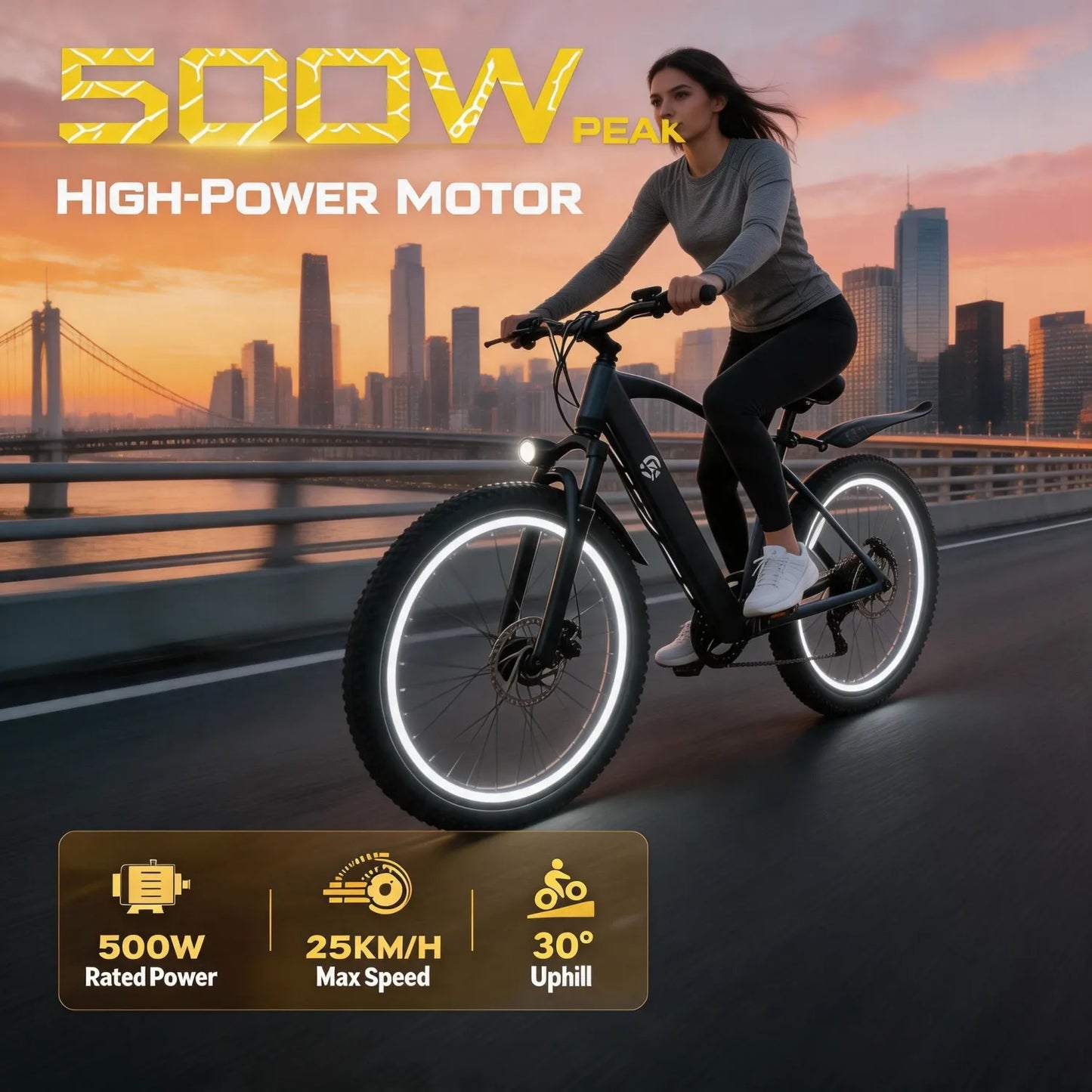 Electric Mountain Bike, 500W Motor, Pedal Assist, Full Suspension, Free Lock & Tool Kit, Pro Race Design, for cross country e-bike, offroad ebike adventure