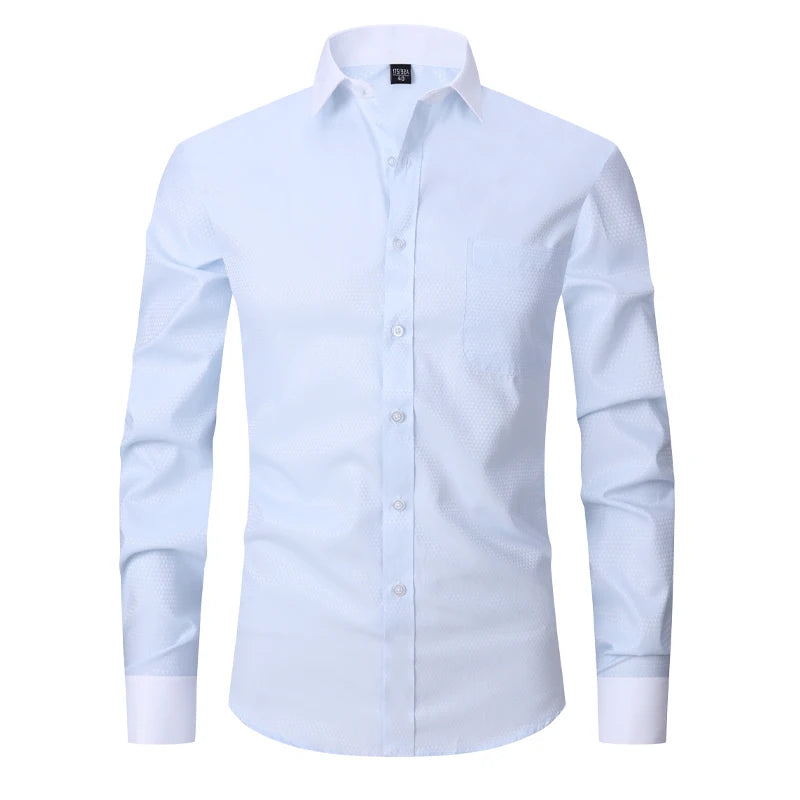 2026 Men French Cufflinks Shirts White Collar Design Solid Color Jacquard Fabric Male Gentleman Dress Long Sleeves Shirt
