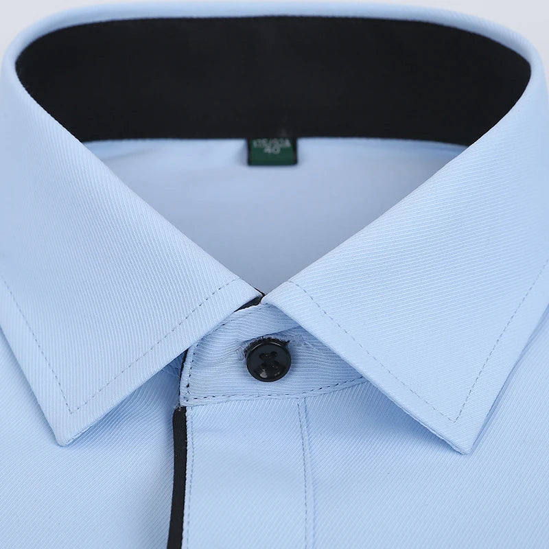 Summer New Business Shirt Men's Short-sleeved Black Edge Twill Formal Shirt No-iron Large Size 5XL White Blue Tees