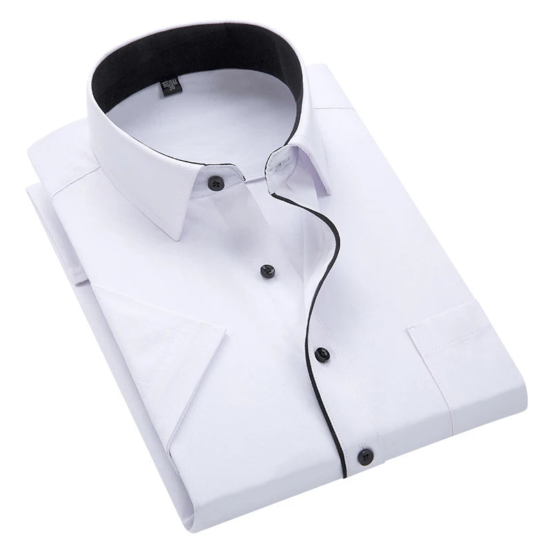 Summer New Business Shirt Men's Short-sleeved Black Edge Twill Formal Shirt No-iron Large Size 5XL White Blue Tees