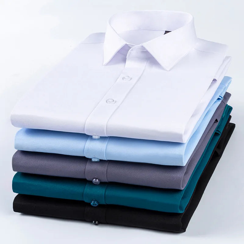 Bamboo Fiber Anti-Wrinkle Mens Shirts Long Sleeve Dress Shirts For Slim Fit Camisa Social Business Blouse White Shirt Blue S-8XL