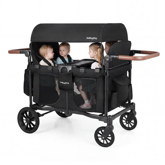 Wagon Stroller for 4 Kids Foldable 4-Seater Push-Pull Toddler Stroller