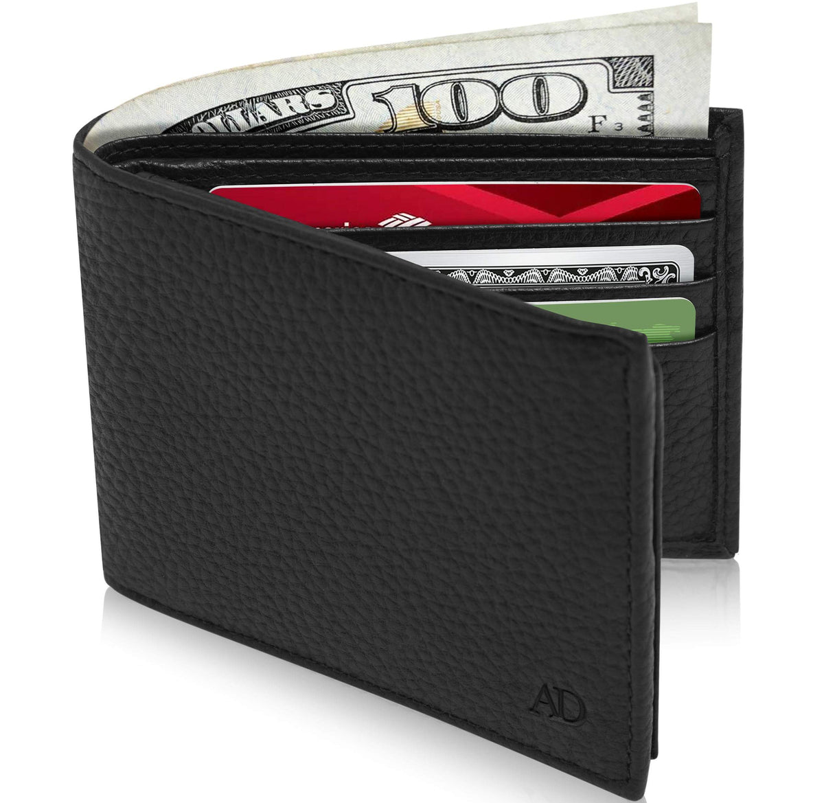Genuine Leather Bifold Wallet – Flip-Up ID Window, RFID Blocking