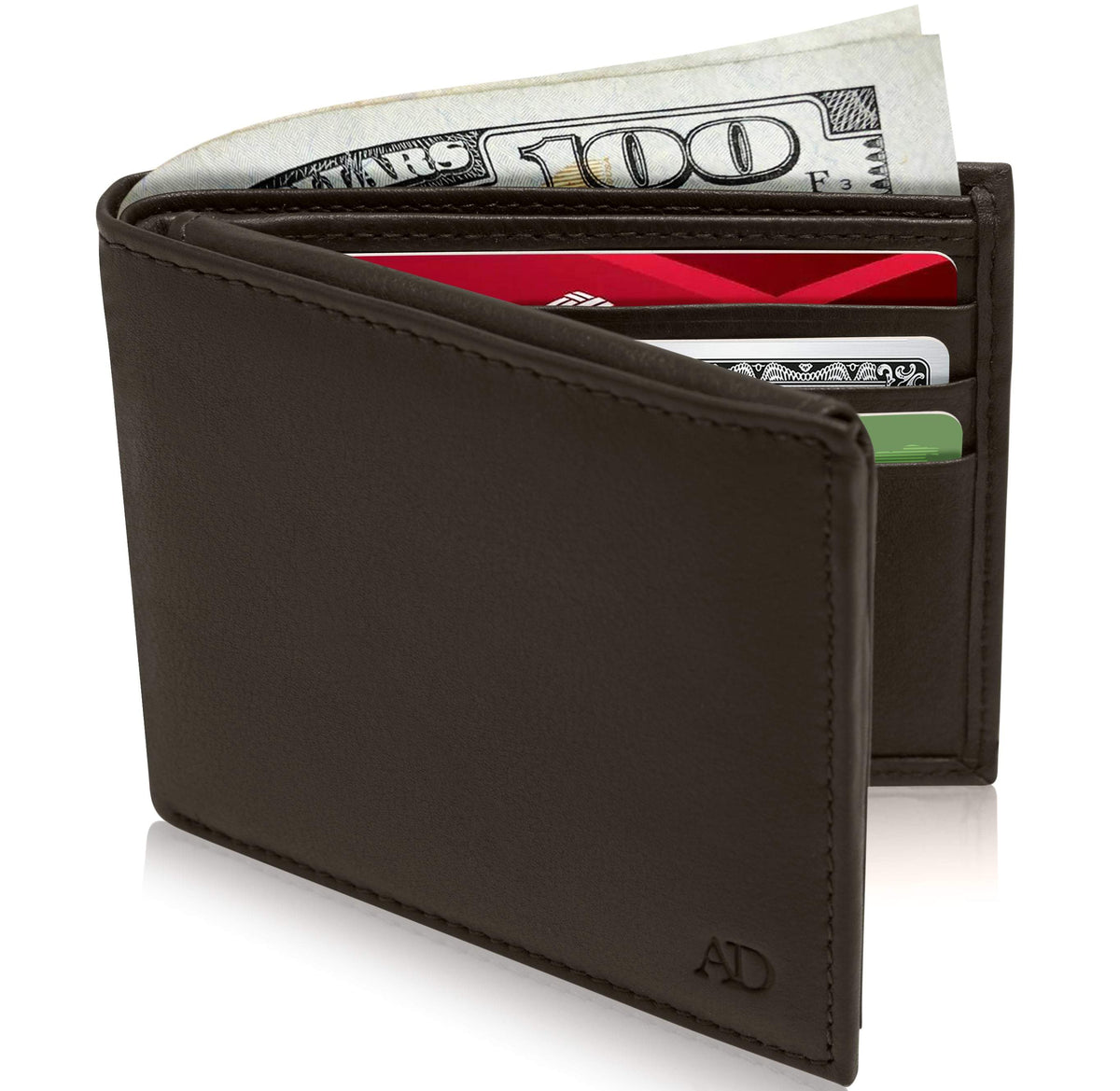Genuine Leather Bifold Wallet – Flip-Up ID Window, RFID Blocking