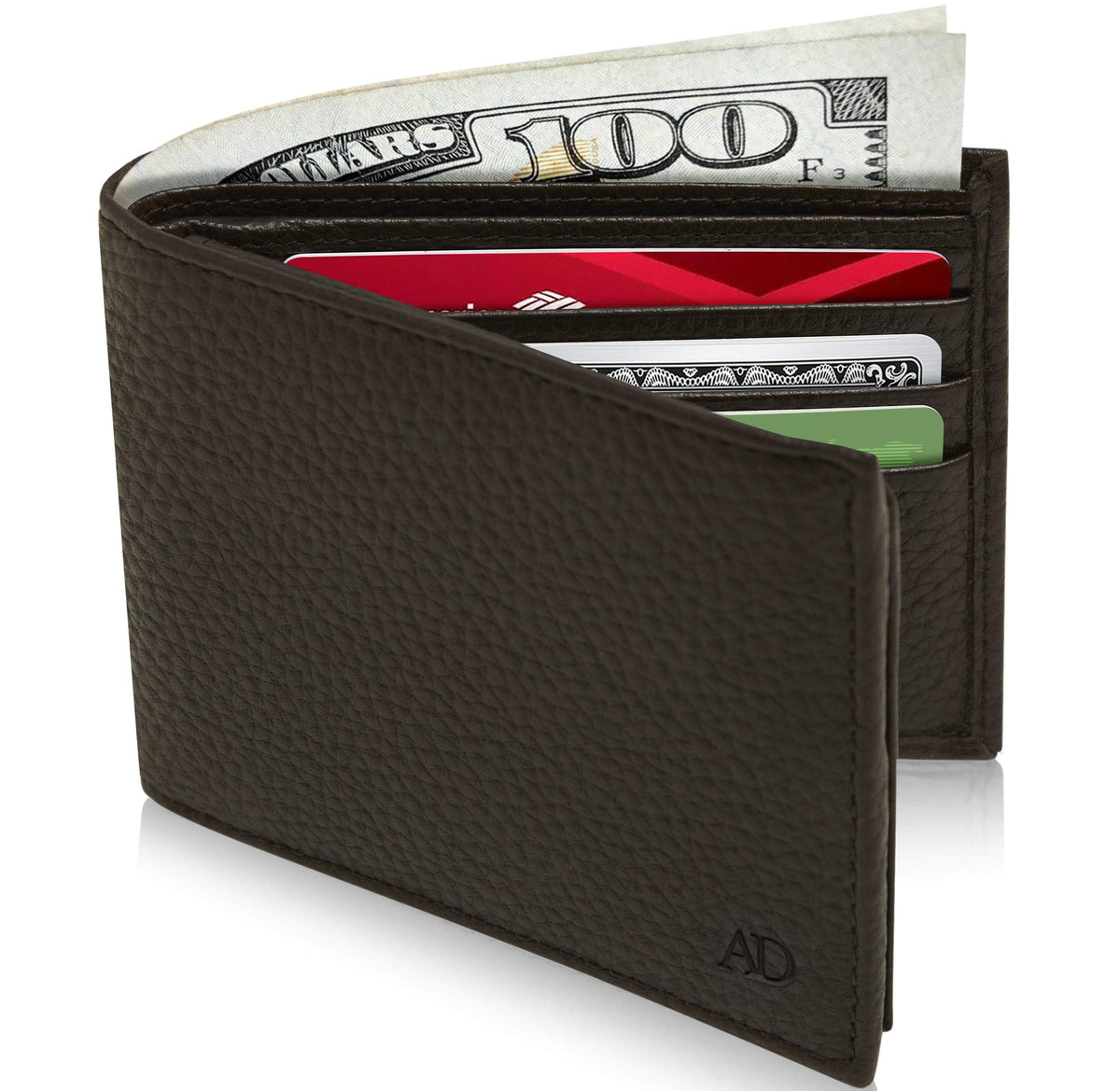 Genuine Leather Bifold Wallet – Flip-Up ID Window, RFID Blocking