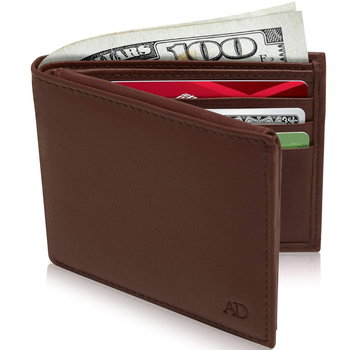 Genuine Leather Bifold Wallet – Flip-Up ID Window, RFID Blocking