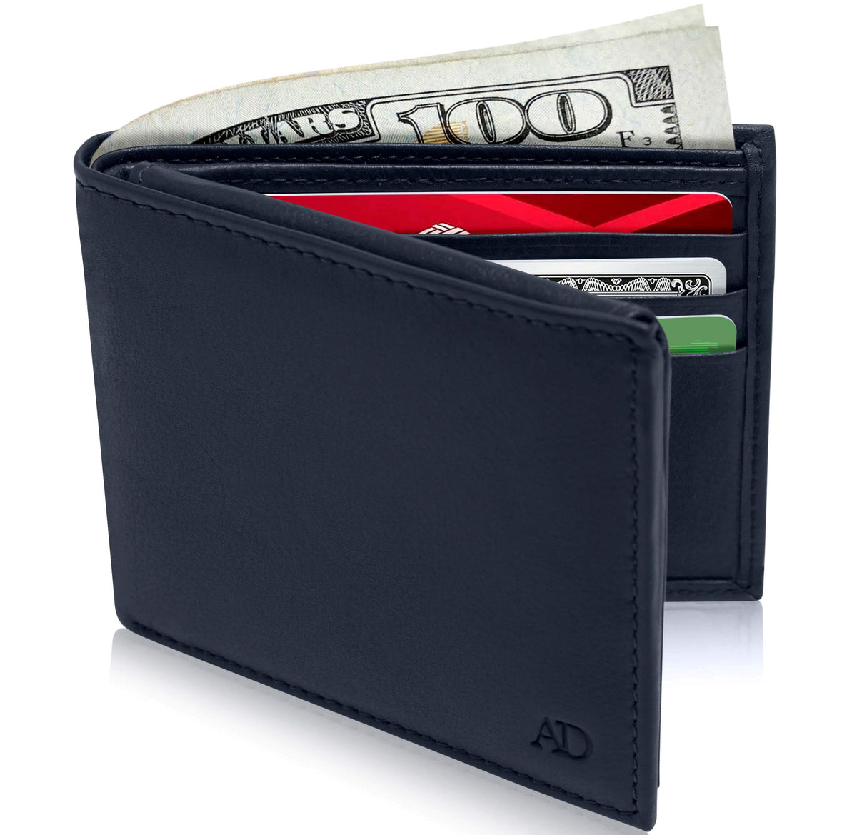 Genuine Leather Bifold Wallet – Flip-Up ID Window, RFID Blocking